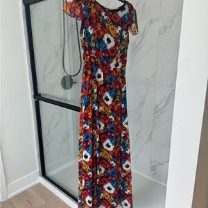 Urban Outfitters Red and White Flutter Sleeve Maxi Dress